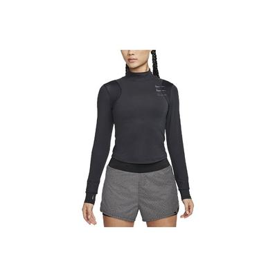 Logo Corrida Manga Longa Respirável Ajuste Slim Camiseta Tops Femininos Preto FB7808-010