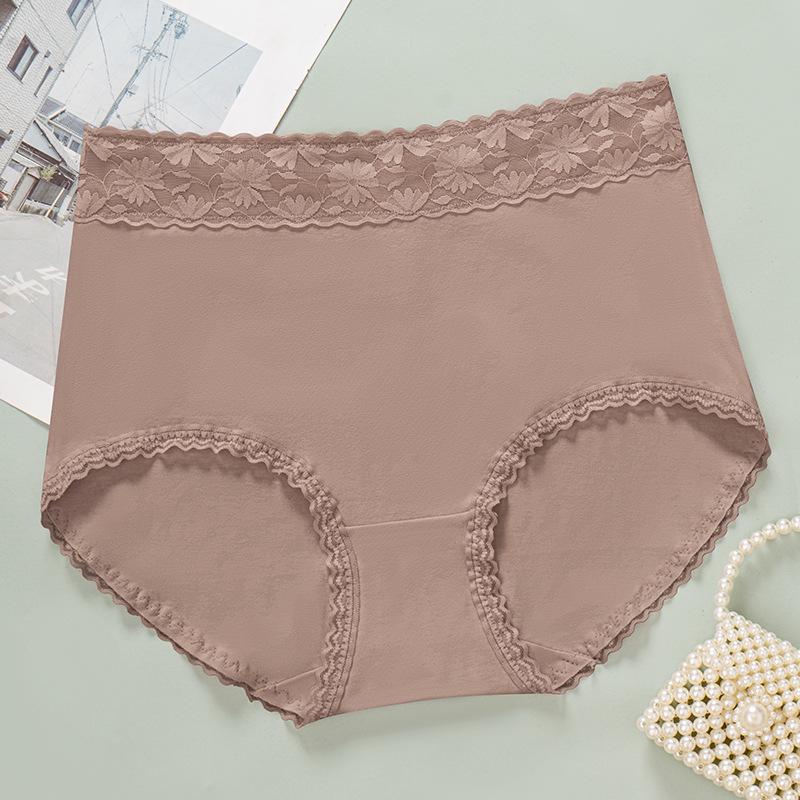 High Waist Plus Size Lace Trim Cotton Panties - Seamless, Breathable, with Abdomen Control and Antibacterial Properties.