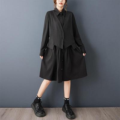 Long Sleeve Plus Size Black Cotton Vintage Dot New In Dresses for Women Casual Loose Spring Autumn Shirt Dress