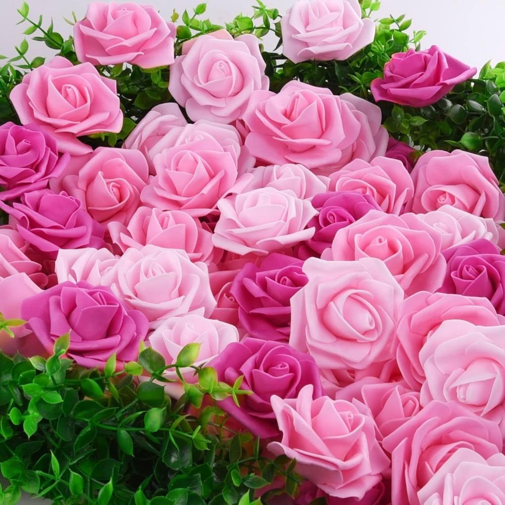 50Pcs Rose Artificial Foam Flower Head Fake PE Flower for Home Room Dceoration DIY Party Flower Wreath Accessories Wedding Decor
