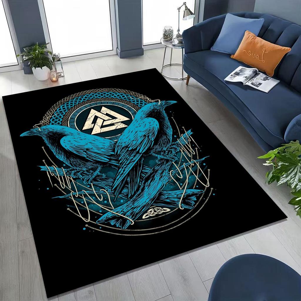 Nordic Viking Warrior Symbol Valhalla Valknut Rune Moto Rug for Bedroom Living Room Sofa Home Doormat Decor,Non-slip Floor Mat