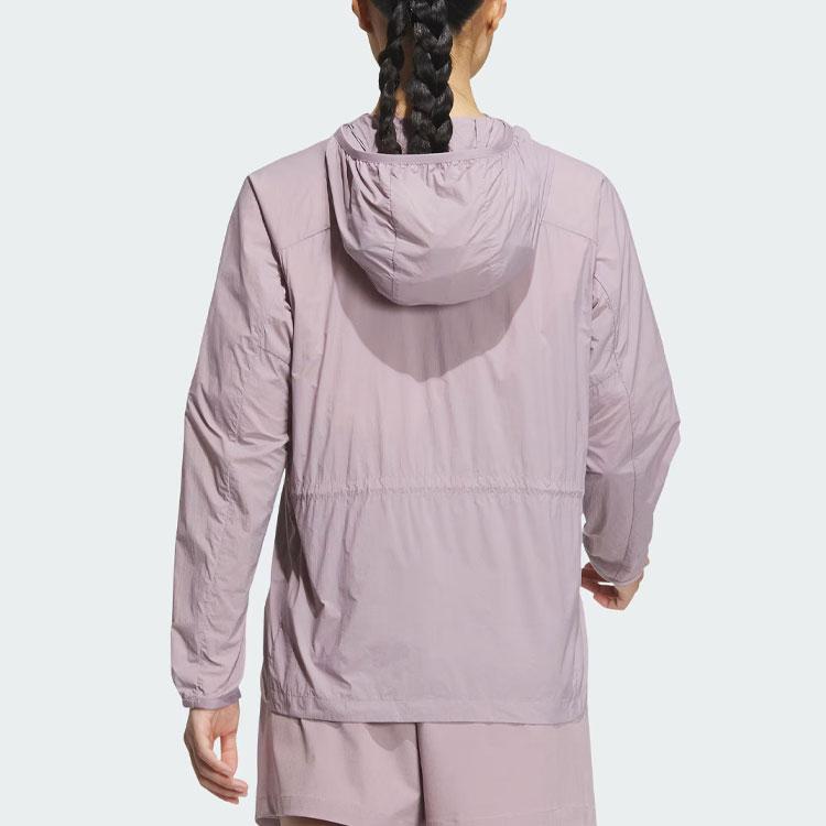 Adidas Lightweight Windbreaker Solid Color Logo Outdoor UPF50+ Sports Hooded Sun Protection Jacket Women Jacket Purple Pink IS0277