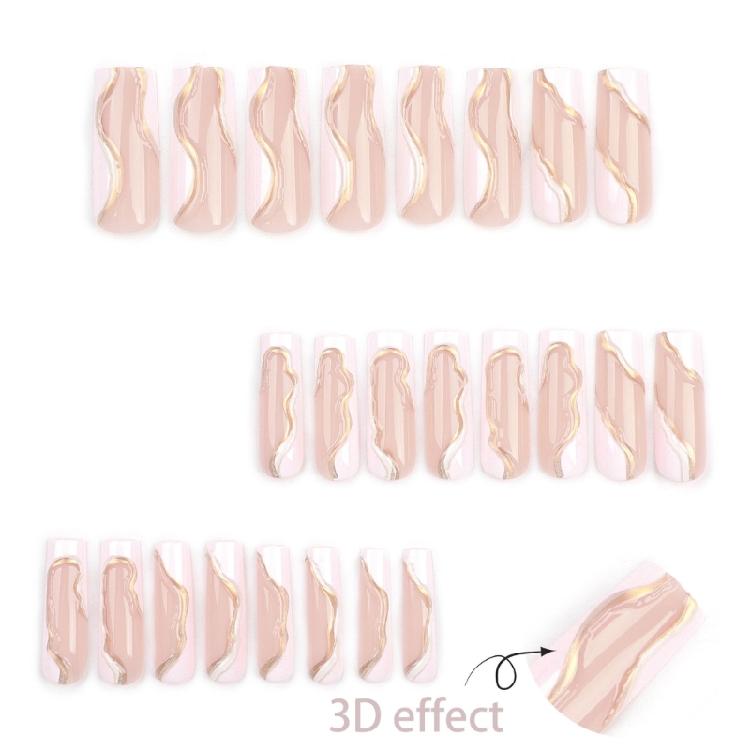 Press on Nails French Tip 3D Nail Stickers Long Square Artificial Acrylic False Nails Easy Application Tools Included