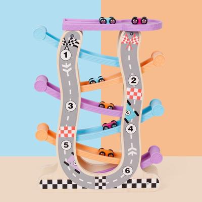 Jungen und Mädchen Racing Bunte Gleiten Mehrschichtige Eisenbahnwagen Schiebe Auto Pädagogisches Holzspielzeug