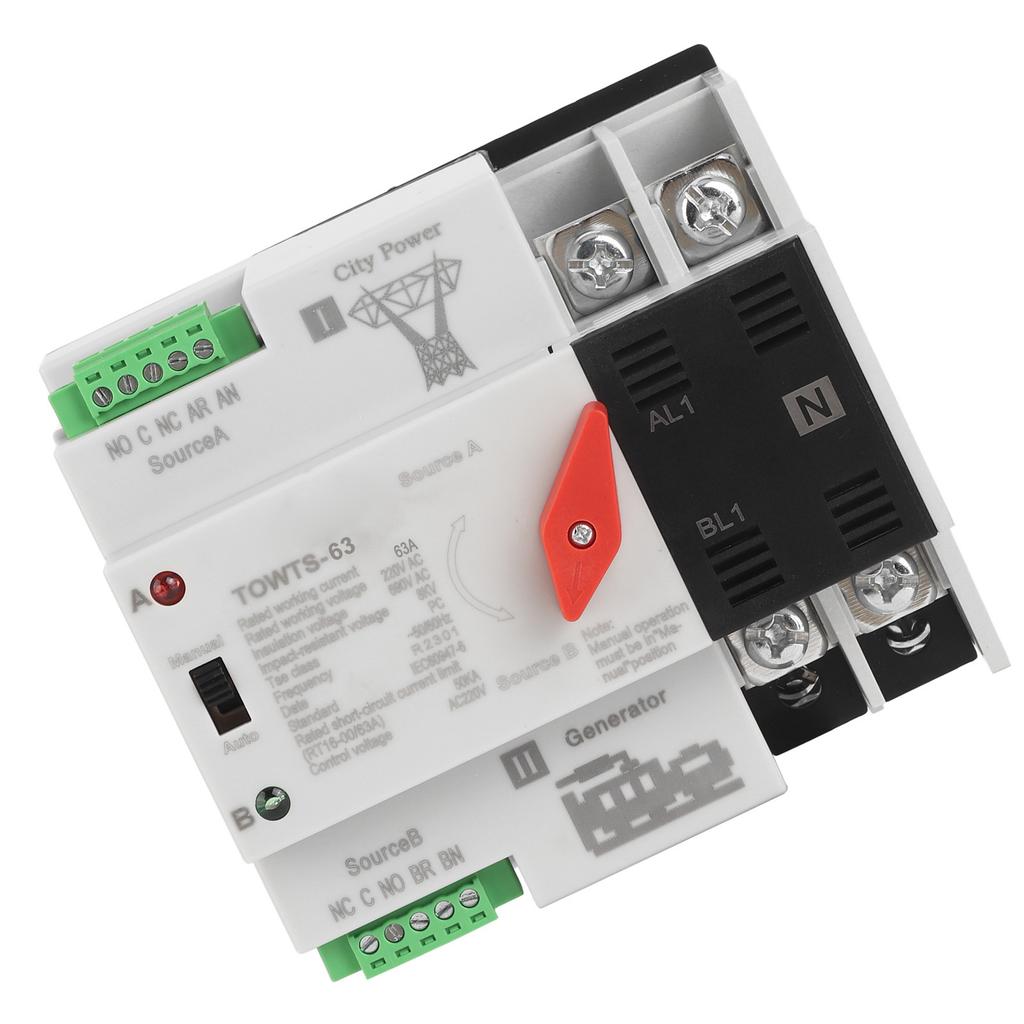 Dual Power Automatic Switch 2P 8KV 2 Modes Power Transfer Switch for Home Factory Office AC 220V