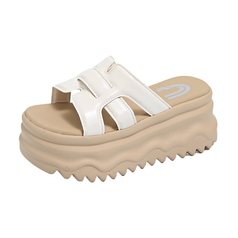 Sheepskin version~ cool slippers women's new versatile summer wear high-end fashion thick bottom height 8cm sandals