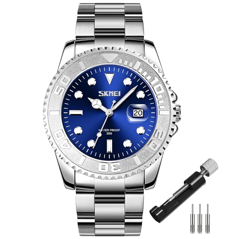 

watch men s waterproof silver brand Fashionable stainless metal business arm clock for men clock gentleman quartz analog casual Ranking luxury present