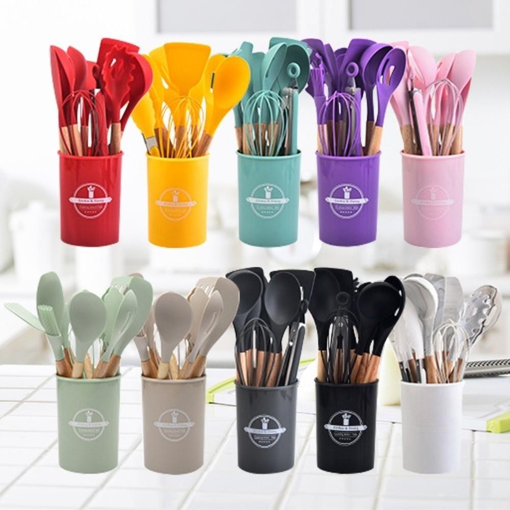 12pcs Heat Resistant Non-Stick Cookware Set Silicone Baking Shovel Soup Spoon  Kitchen Use