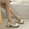 French thick heel white Mary Jane bridesmaid bride light mouth single shoes women's 2025 new autumn and summer high heels small leather shoes