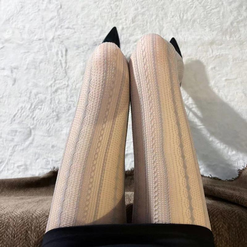 Women's Sexy Tights Retro Striped Stockings Tight Hollow Pantyhose Super Elastic Spring Autumn Leggings Pantyhose