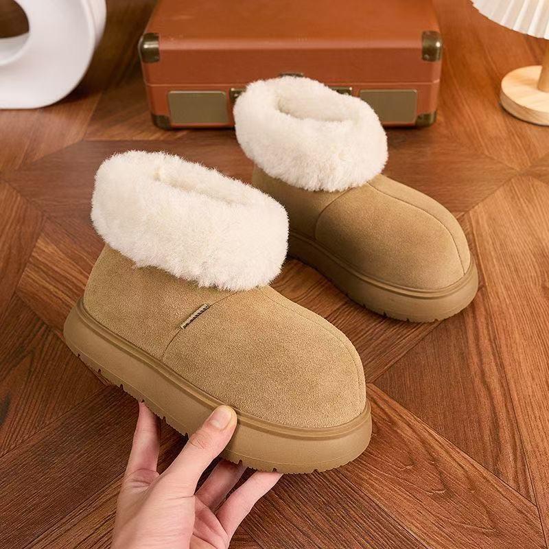 Big head plush snow boots women's platform bread shoes 2025 winter new plush thermal short cotton boots cotton shoes