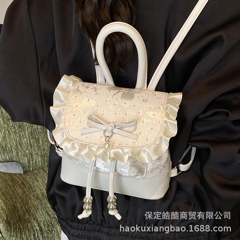 Bow travel backpack women's 2025 new fashion casual versatile schoolbag college student commuter backpack