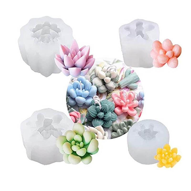 Diy Succulent Silicone Candle Molds 3D Cactus Flower Plants Casting Mould For Diy Candle Fondant Soap Epoxy Resin Crafts