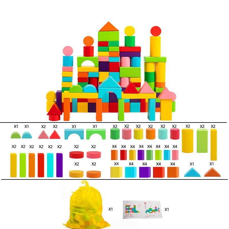 Colored Large Particle Wooden Blocks Kids Early Learning Educational Shape Toys