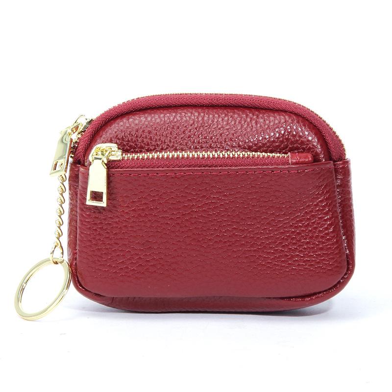 Genuine Leather Mini Zipper Coin Purse Keychain Wallet for Women