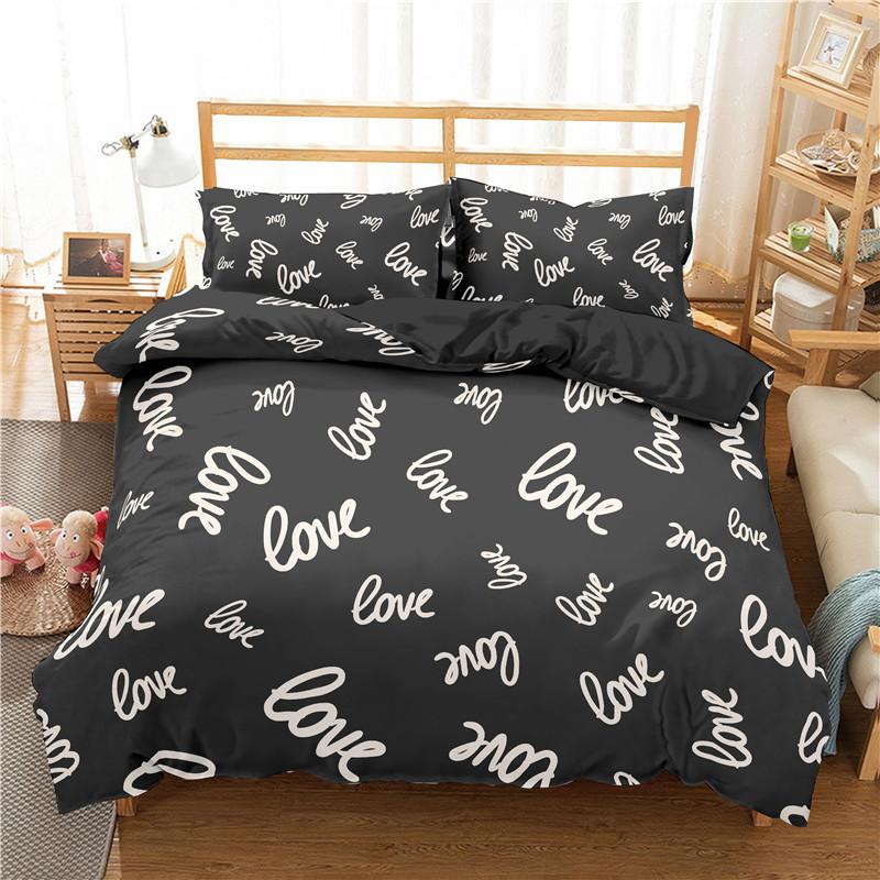 I Love You Duvet Cover Microfiber 2/3 Pcs Bedding Set Queen/King/Full/Twin Letter Hello Love Quilt Cover for Lovers Girls Spouse