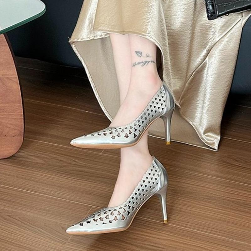 Fashion Summer New Fashion Temperament Pointed Toe Cutout High Heels Women's Fashion Comfortable Versatile Single Shoes
