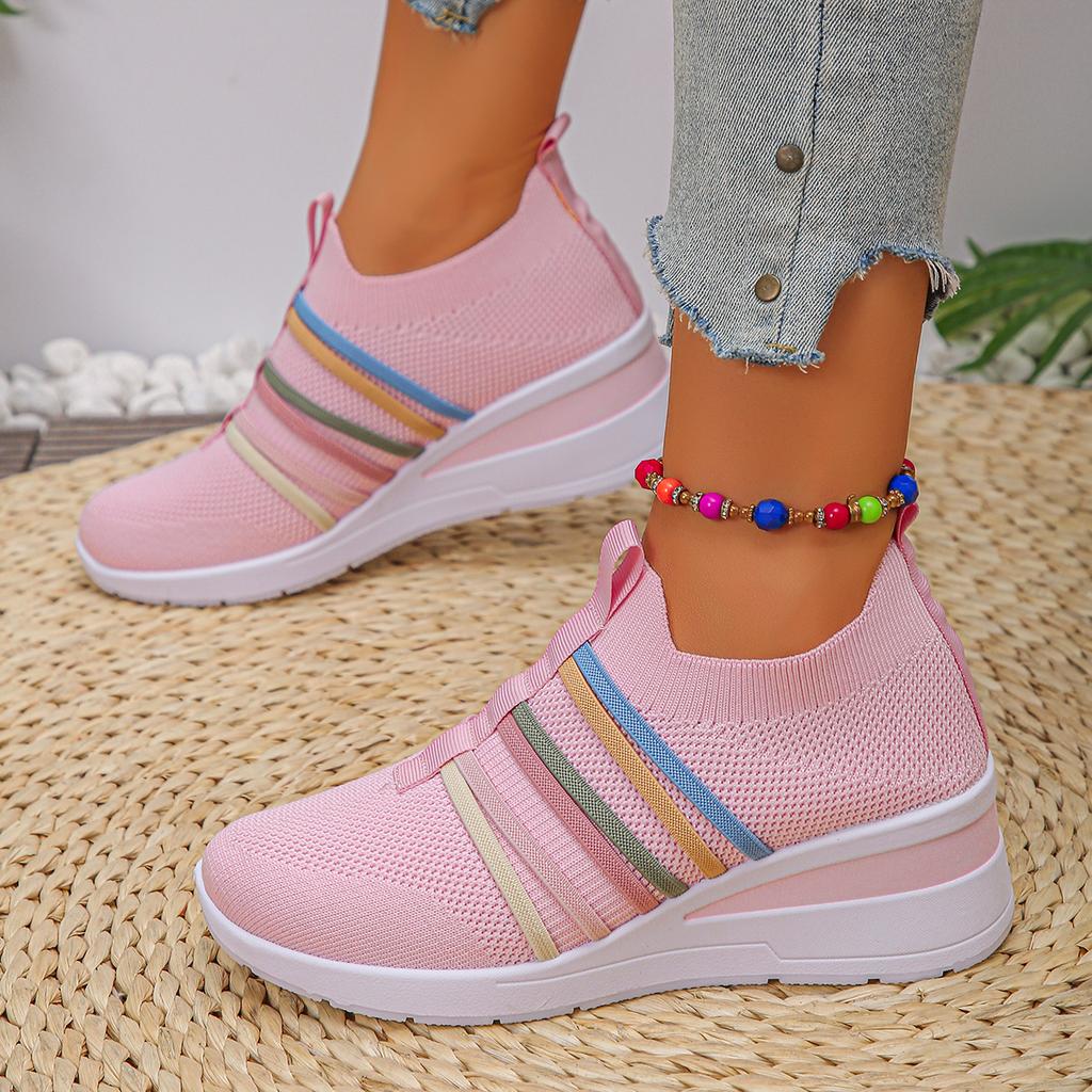 Fashion Colorful Strap Women Mesh Shoes Breathable Knitted Flat Sneakers Women Spring Autumn Sneakers Mesh Slip on Casual Shoes Woman