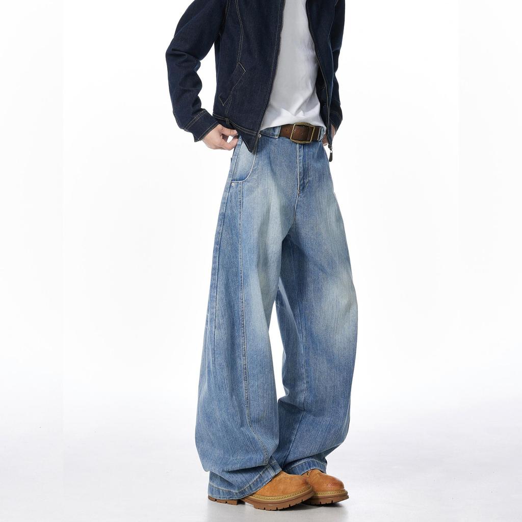 Bamboo Deconstruction Wide-leg Scimitar Jeans Men's 2026 Autumn and Winter American Ruffian Handsome Advanced Sense Loose Straight Long Pants