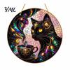 Cute Cat Hanging Accessory Moon Halloween Window Decor, Mystical Black Round Sign Artistic Animal Wall Ornament for Indoor Outdoor Art, Gothic