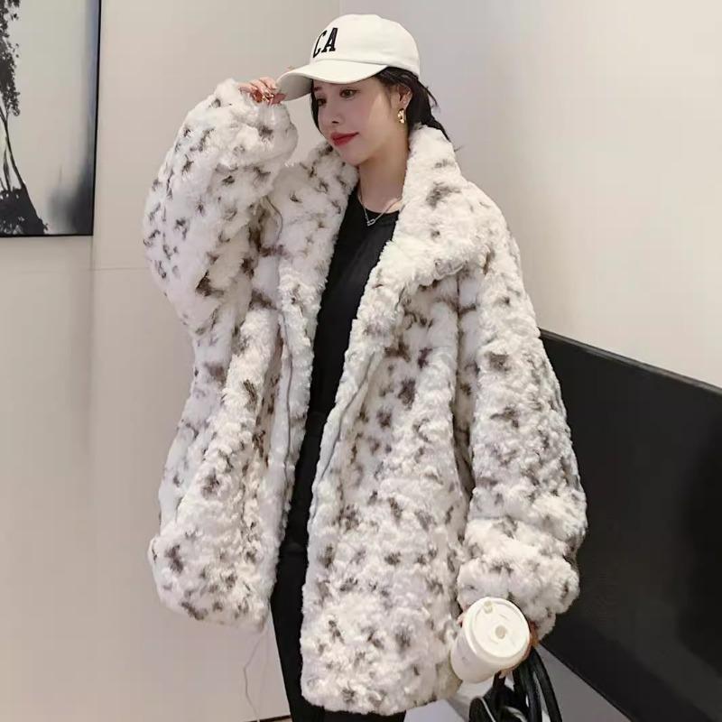 New Leopard Print Brush Fur Fur Coat Autumn and Winter Women's Imitation Rabbit Hair Spots Loose Plush Clothes