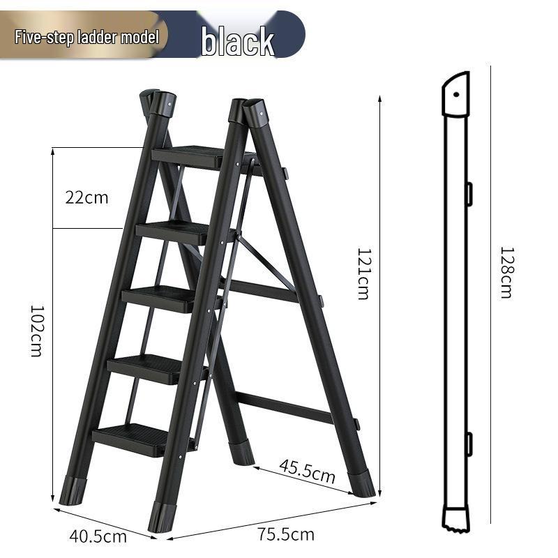Telescopic Carbon Steel 3-Step Folding Ladder Stool with Storage