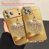 Diamond Gold Apple Pattern Gold Metallic Paint Glass Phone Case For iPhone 17 Pro Max 11 12 13 14 15 16 Plus 17 Air 16E Cover