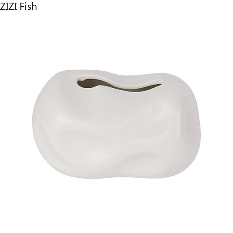 Kreativ Keramisk Servettlåda med Ojämn Yta Kaffebord Skrivbordsdekoration Minimalistisk Servettlåda Nattduksbord Pappershandduksfodral
