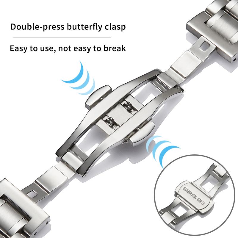 Solid Stainless Steel Watch Strap Universal Watch Chain Butterfly Clasp Watch Bracelet 12 14 13 15 17 18 19 20 22mm