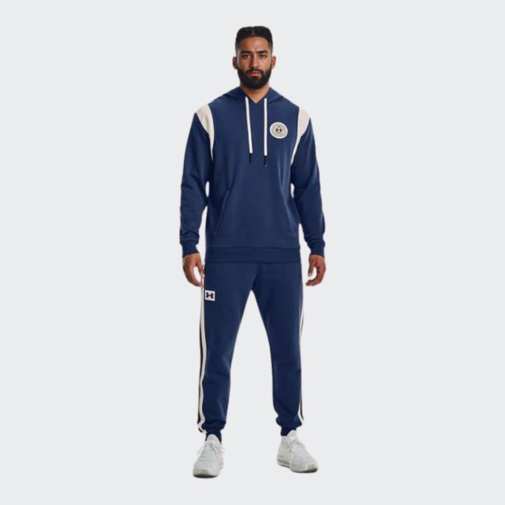 Under Armour Rival Logo Print Drawstring Hoodie Long Sleeve Men Hoodie Blue 1373829-404