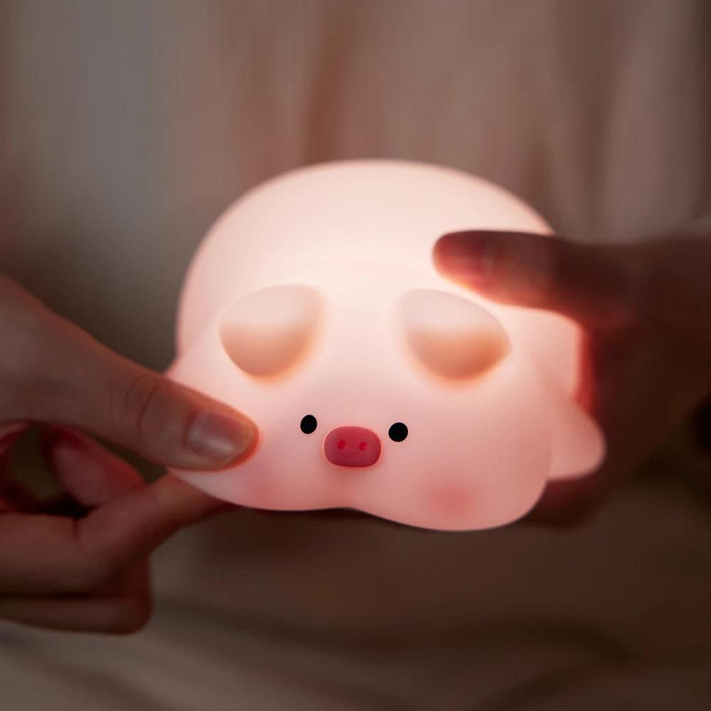 Piggy Night Light Soft Silicone Cute Piggy Lamp 3 Level Dimmable 30 Minutes Timer Rechargable for Kids Bedside Touch Baby Night