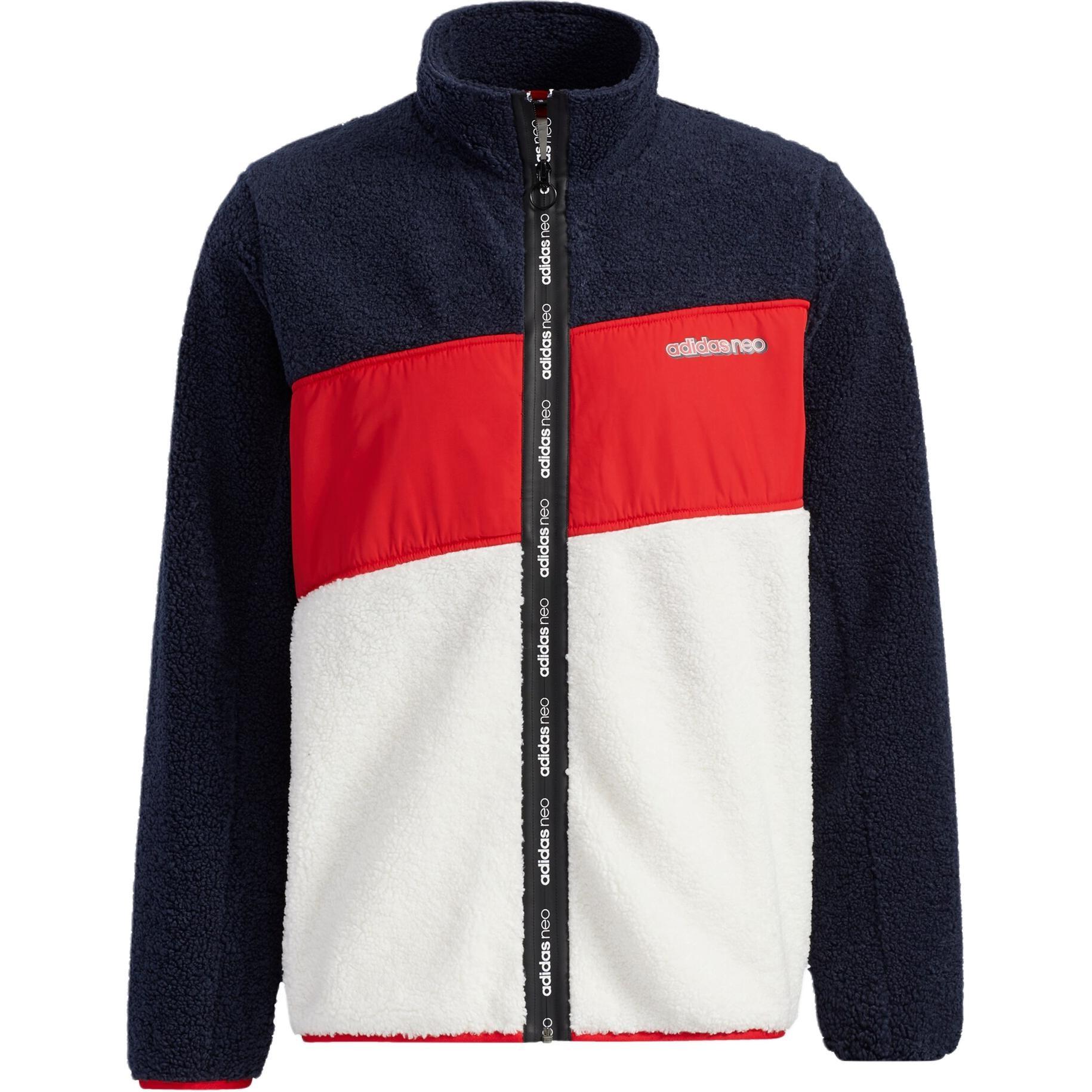 adidas neo Brlv Jkt Stand-Up Collar Contrast Fleece Jacket For Men Red/Blue/White Men s GU0841 M