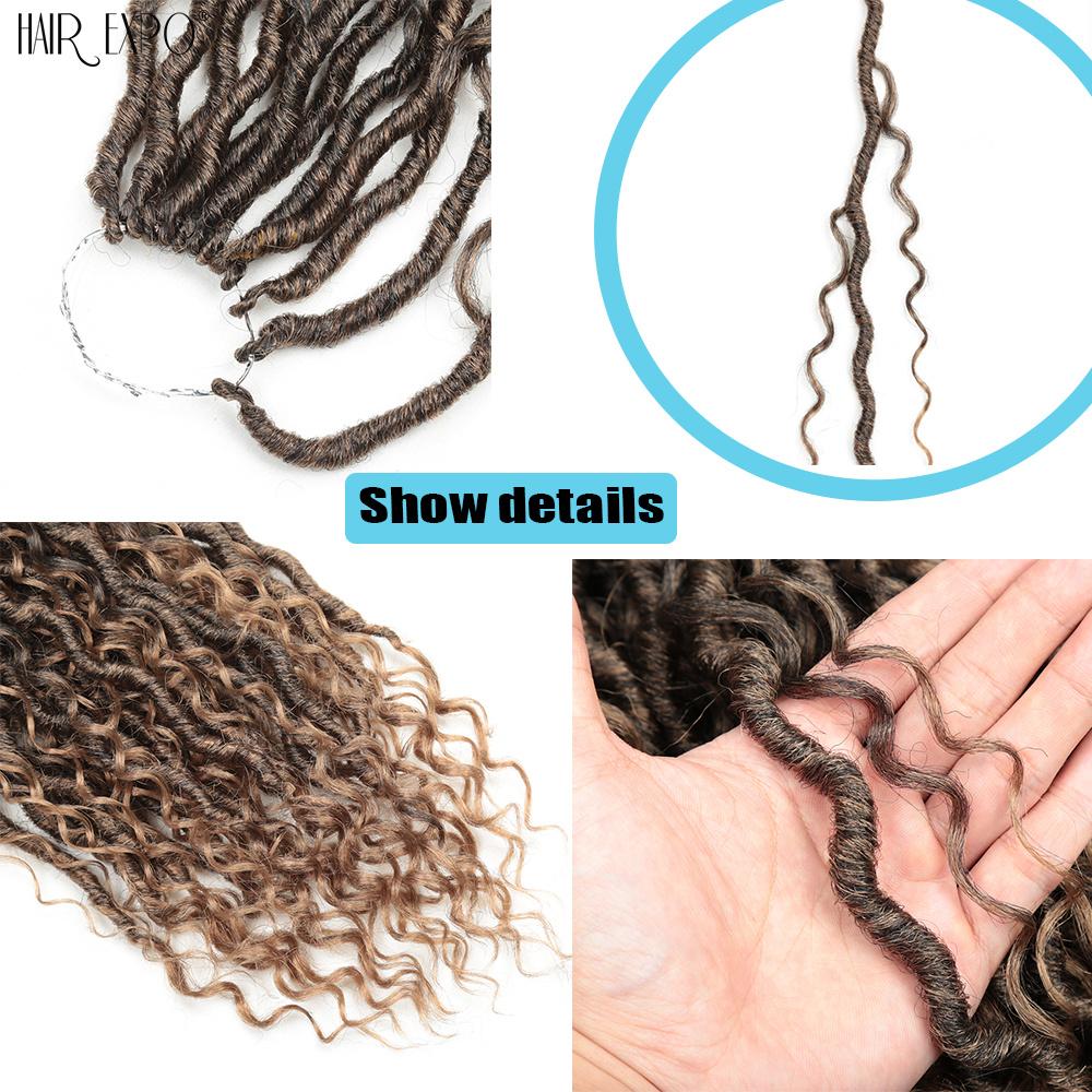 14-26"Goddess Locs Crochet Braids Hair Natural Synthetic Braiding Hair Extension Ombre River Faux Locs With Curly Hair Expo City
