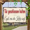 Lustige Katze hält Tür zu Vintage Metallblechschild Deutscher Text Wanddeko für Bar Club