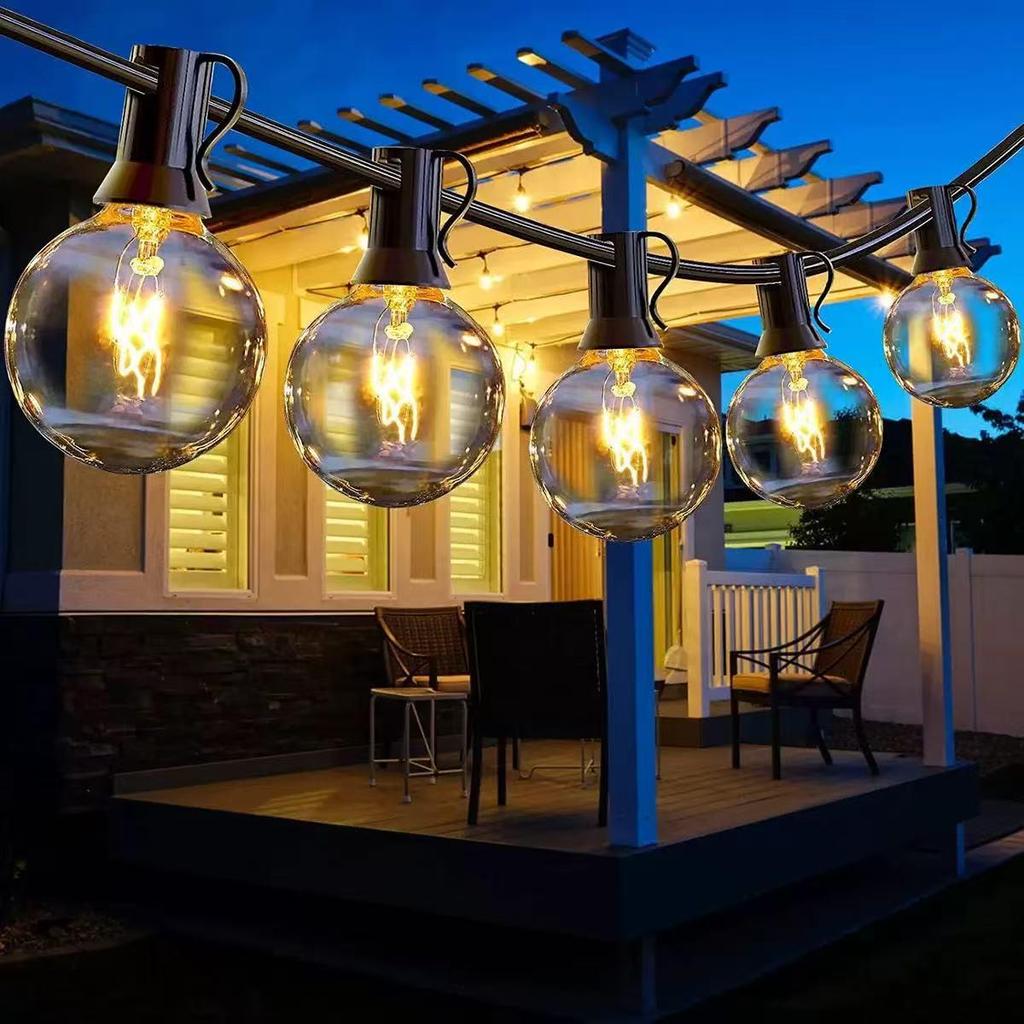 Solarbetriebene wasserdichte LED Edison G40 Lichterkette für den Außenbereich, für Camping und Weihnachtsdekoration