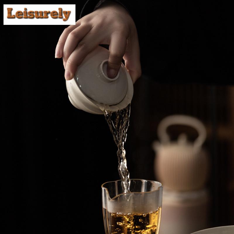 140ml Retro Grass Wood Gray Glaze Gaiwan Handmade Hand Held Tea Tureen Tea Making Cover Bowl Teaset Accessories Decoration Gift