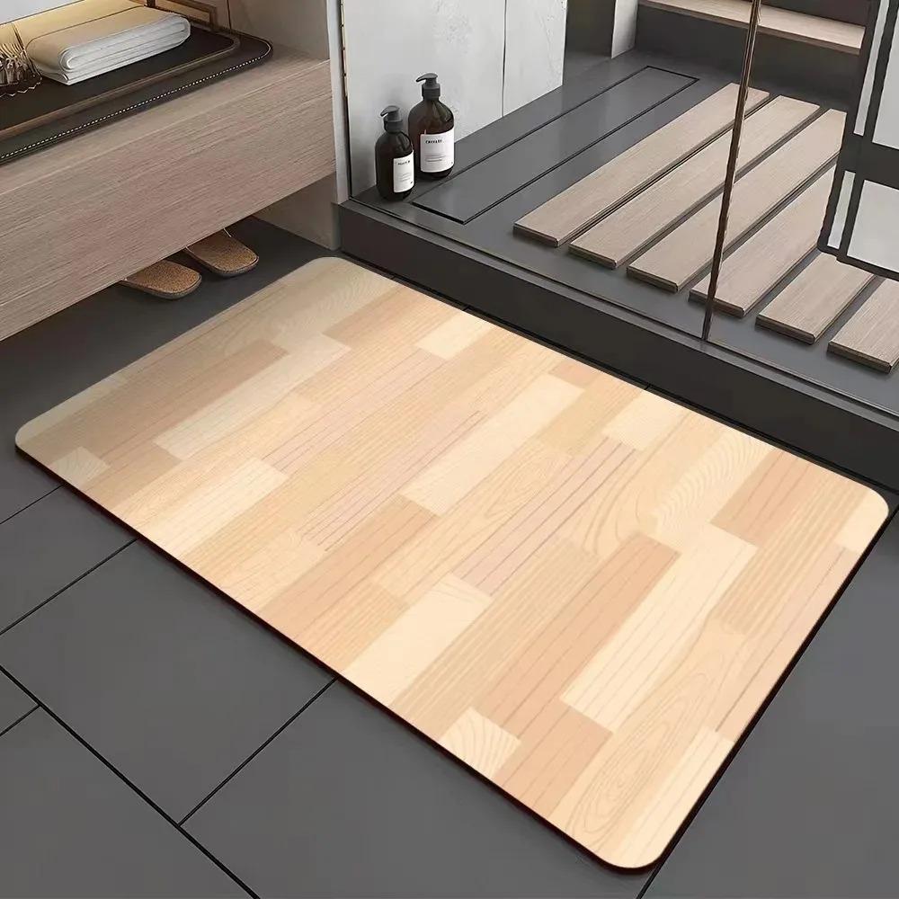 

100% Polyester Natural Wood Look Floor Mat Quick Dry Anti-Slip Mat for Home Bathroom Decor 40cm x 60cm