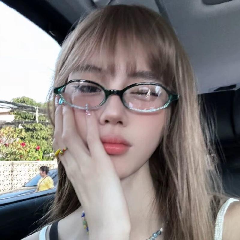 Y2K Style Women's Anti Blue Light Eyeglasses Retro Blue Green Oval Fashion Small Frame Glasses Square Box Eyewear Spectacles