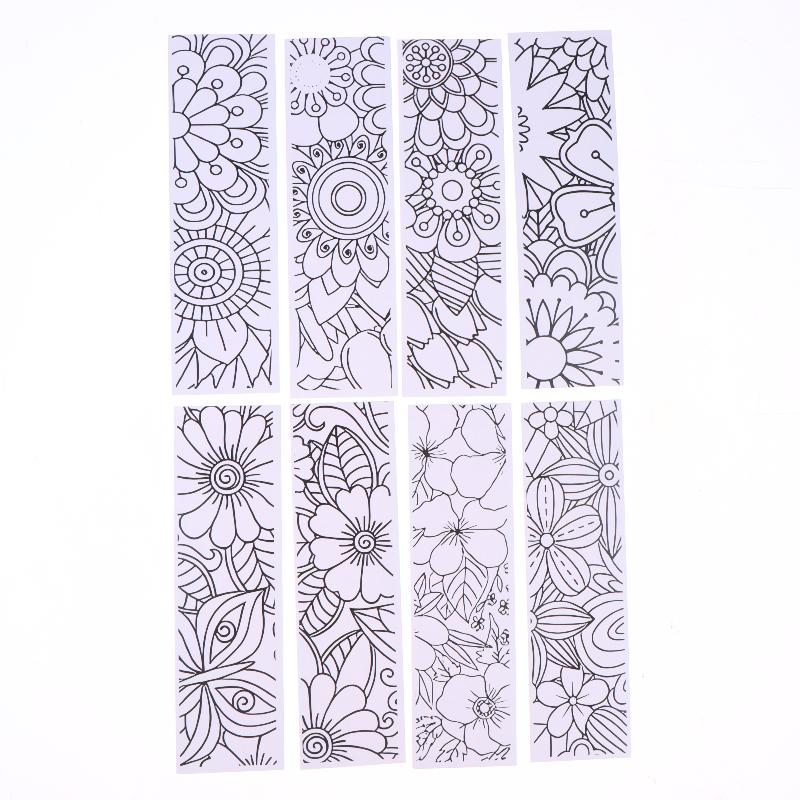 32 Stück Blumenmuster Mal-Lesezeichen DIY Leere Schwarzlinien-Zeichen-Lesezeichen für Kinder Erwachsene Stressabbau Lesezubehör