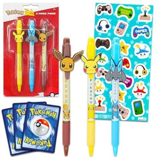 Childrens Pokémon Pen - Ball Gift Bundle Pikachu Lucario Eevee plus Cards Mini Trading Card Binder School Supplies Set