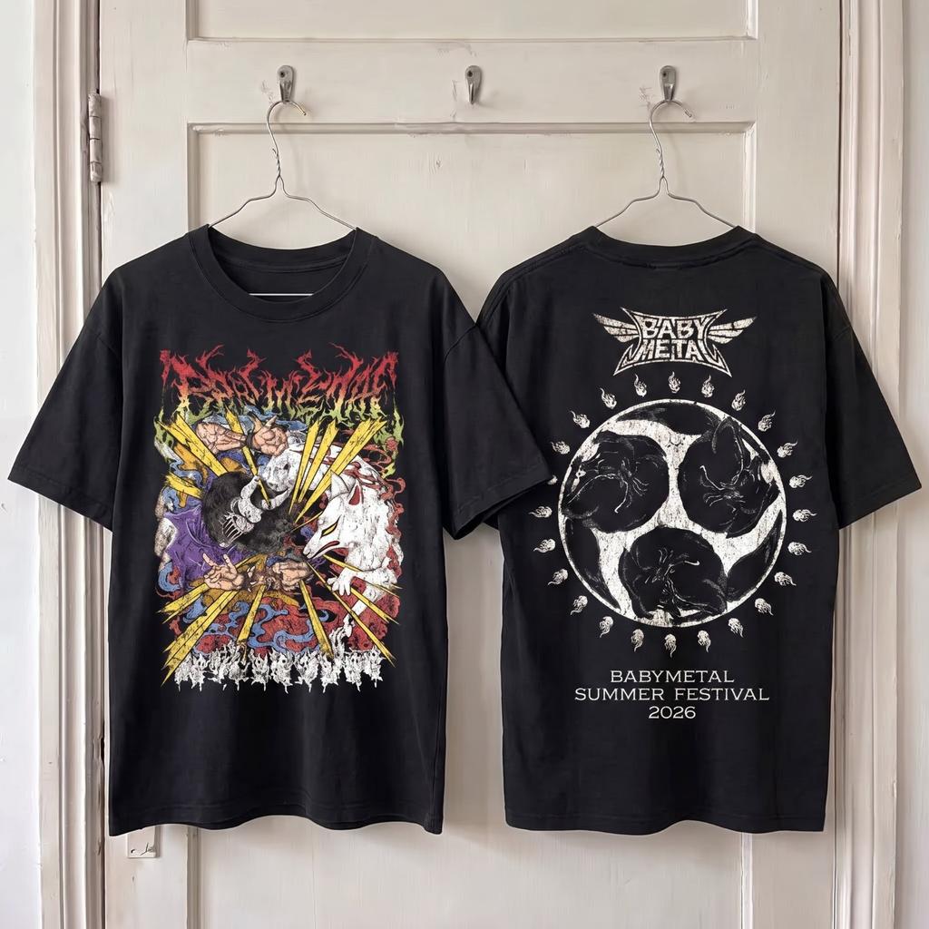 Fuchs-Gott Sommerfest 2026 Metal Band Grafik Beidseitig Schwarzes T-Shirt