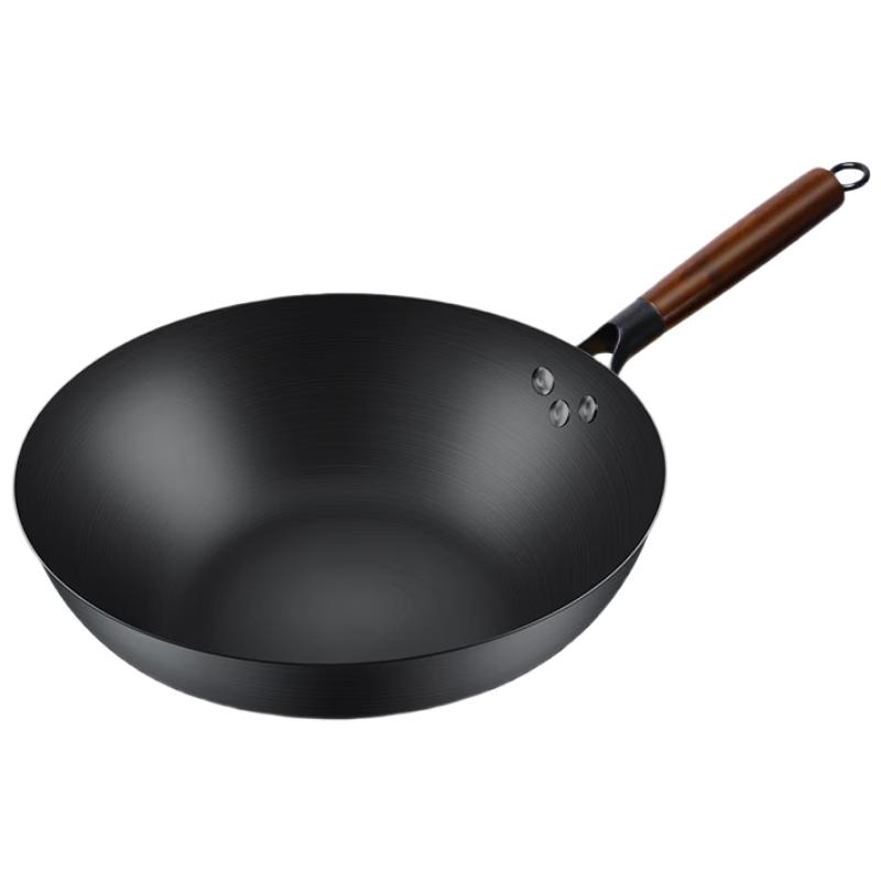 Wutuo Traditional Uncoated 32cm Flat-Bottom Iron Wok with Accessories