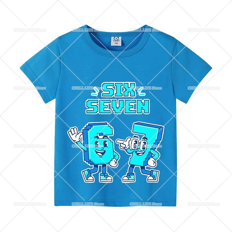 Kids Black SIX SEVEN 67 Building Block Graphic TShirt Soft Cotton Game Wear for Boys Girlsdf0157