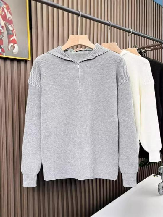 Men's Winter Half-Zip Hooded Knitwear: Trendy Loose Fit Sweater for Couples