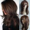 Parrucca Lunga Ondulata Riccia Completa da Donna Capelli Castani Parrucca per Cosplay