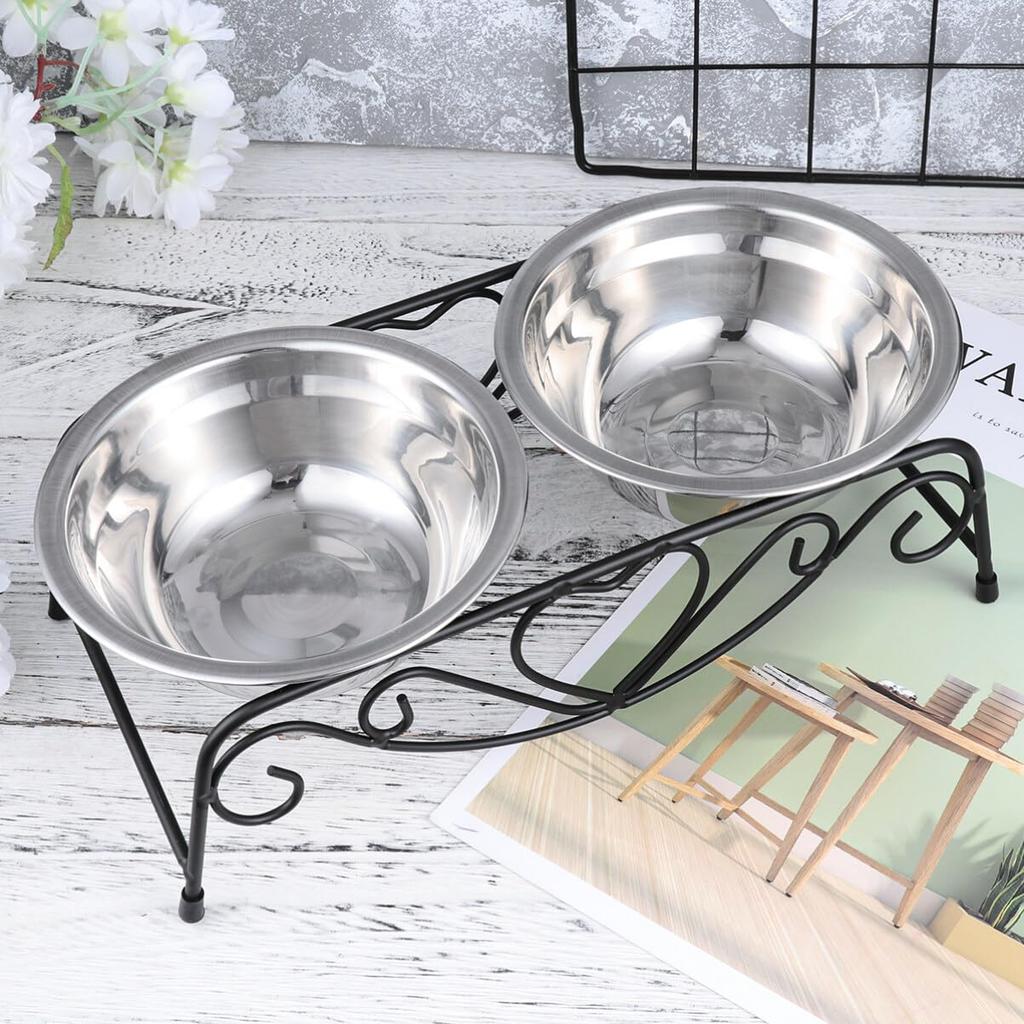 POPETPOP Stainless Steel Removable Food Bowl for Cats and Dogs, with Stand and Legs for Easy Eating and Non-Slip Design