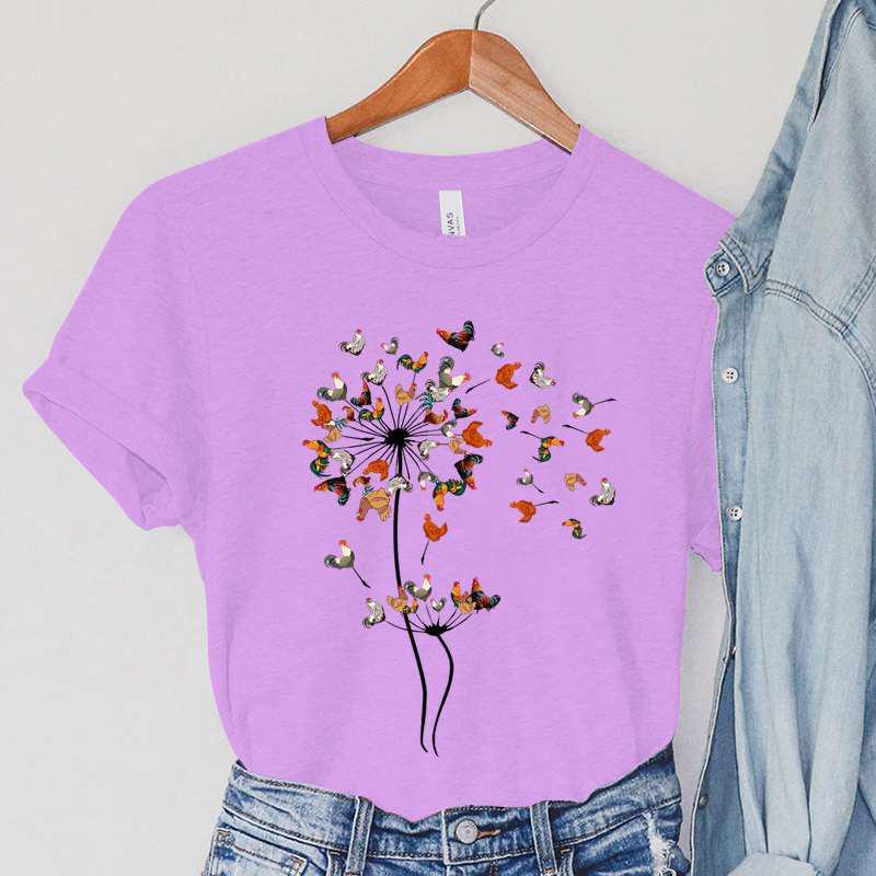 Dandelion Chicken Print Summer T-shirts For Women Casual T-shirts O Neck Short-sleeved T-shirts Fashion Tshirt