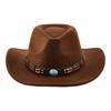 (One Size, Coffee) Western Cowboy Hat for Women Men Bohemian Cowgirl Hat with Beads Trim Outdoor Sun Hat
