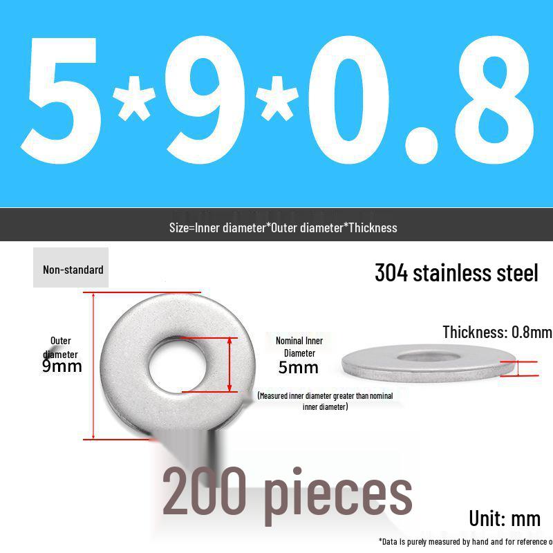 304 Stainless Steel Enlarged Flat Washer Ring (Sizes: M1.6-M22)