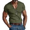 Herren Rippstrick V-Ausschnitt Kurzarm Slim Fit Lässig Einfarbiges T-Shirt
